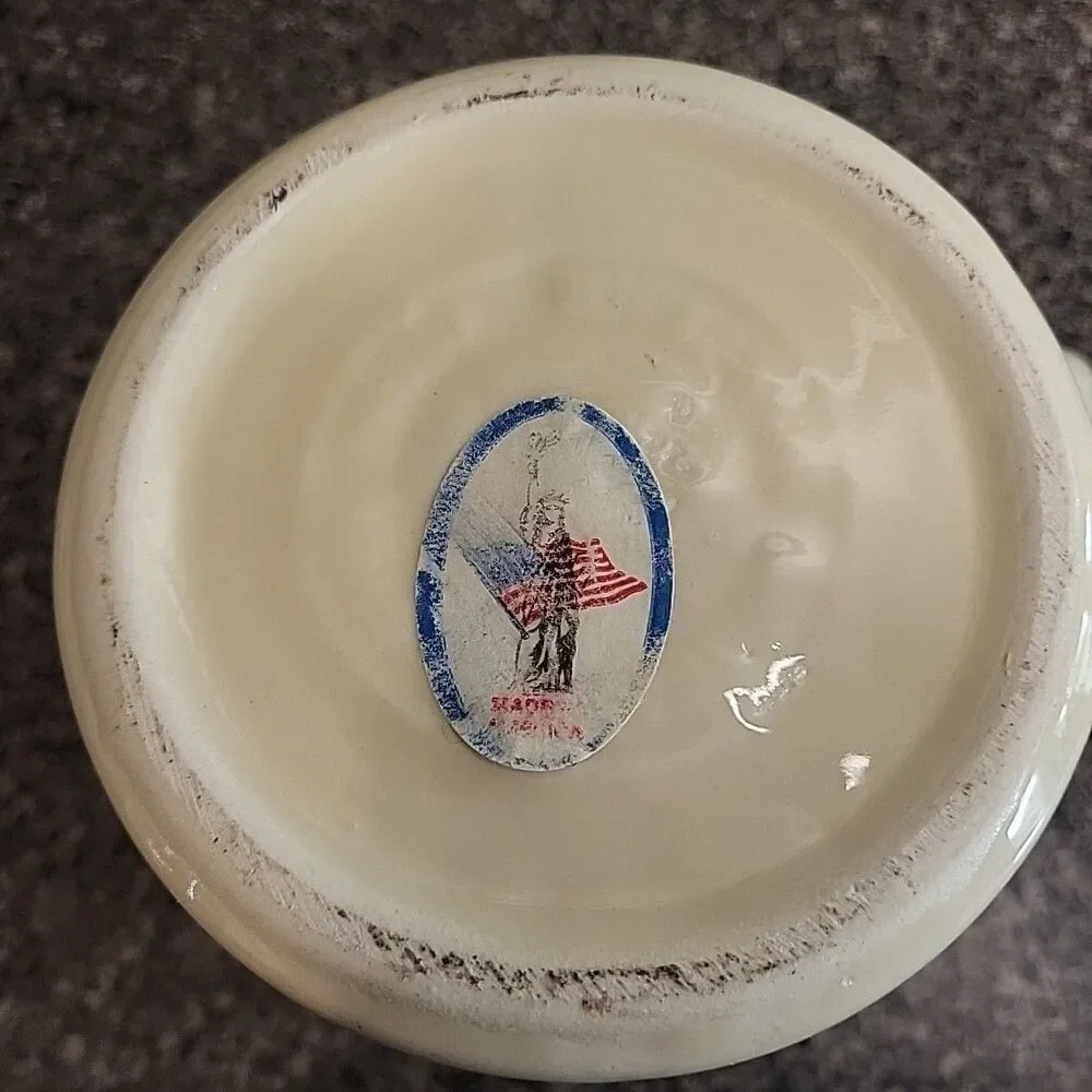 VINTAGE‎ Friendship Pottery Roseville OH Pitcher Blue Stripe & Geese Cottagecore